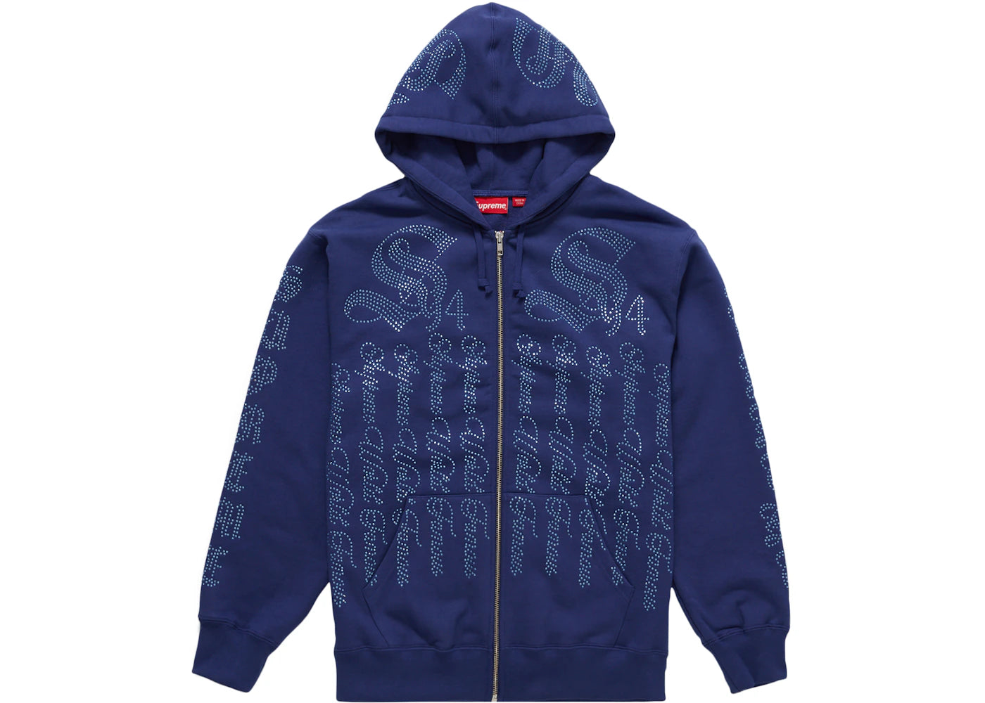 Supreme Rhinestone Zip Up Hooded Sweatshirt Washed Navy