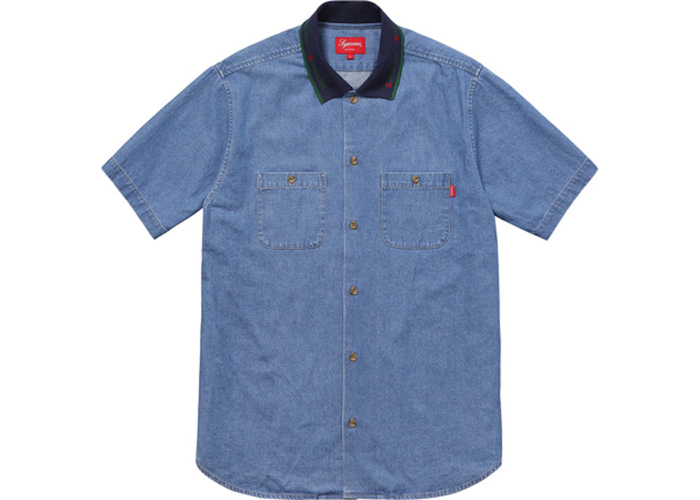 Supreme Rib Collar SS Denim Shirt Blue