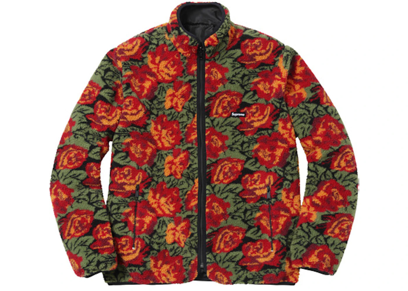Supreme Roses Sherpa Fleece Reversible Jacket Red