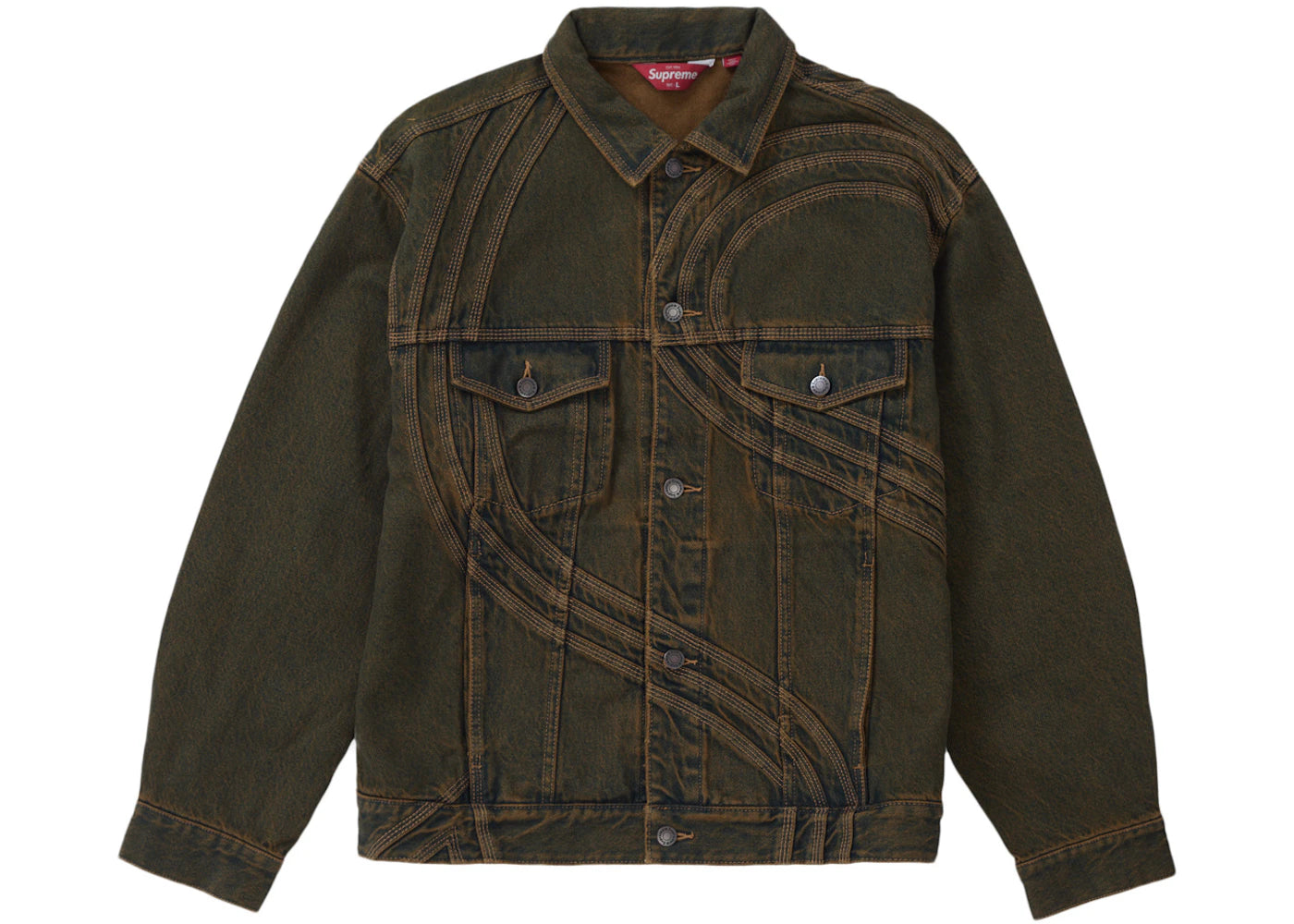 Supreme S Logo Denim Trucker Jacket Dirty Green