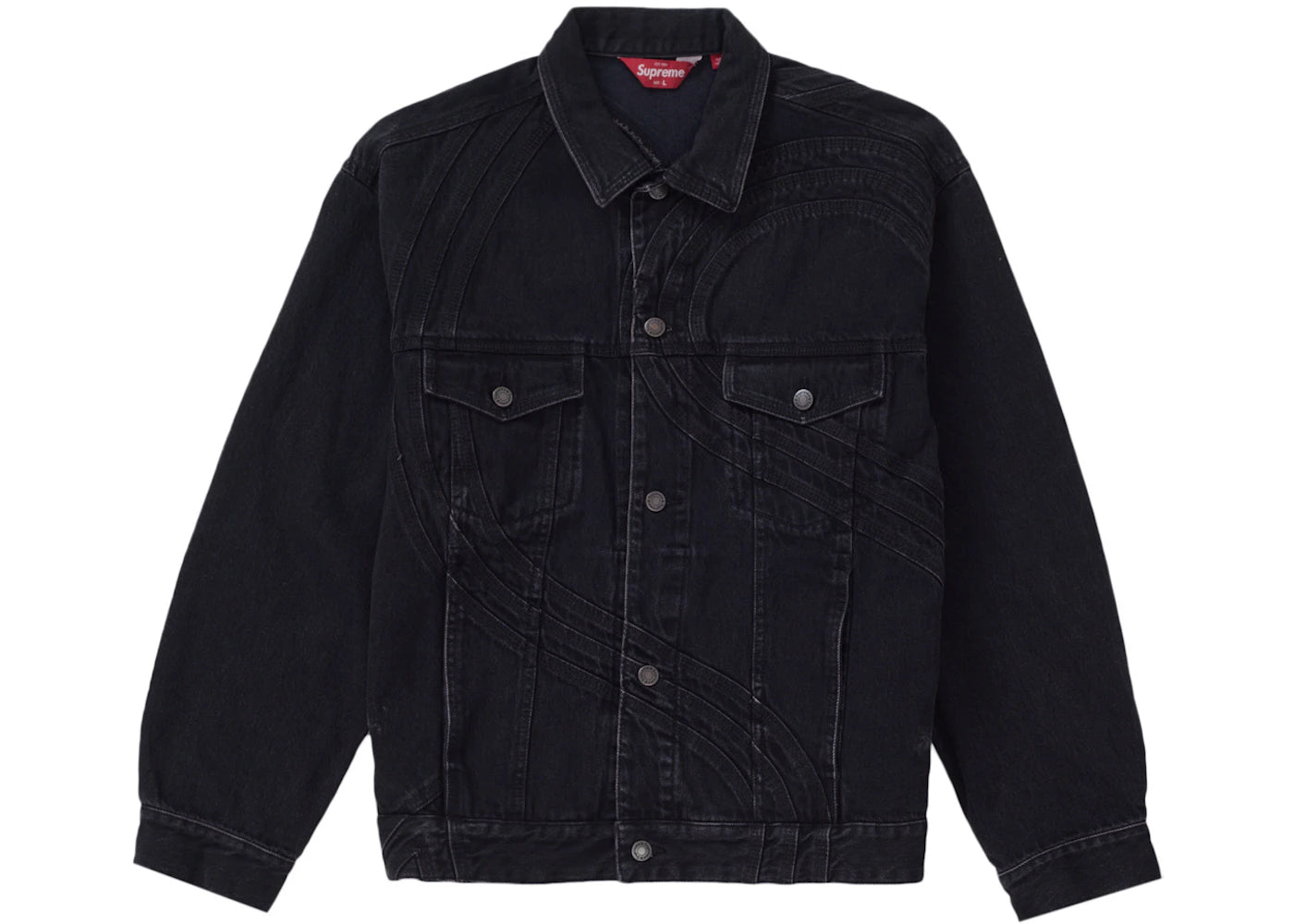 Supreme S Logo Denim Trucker Jacket Washed Black