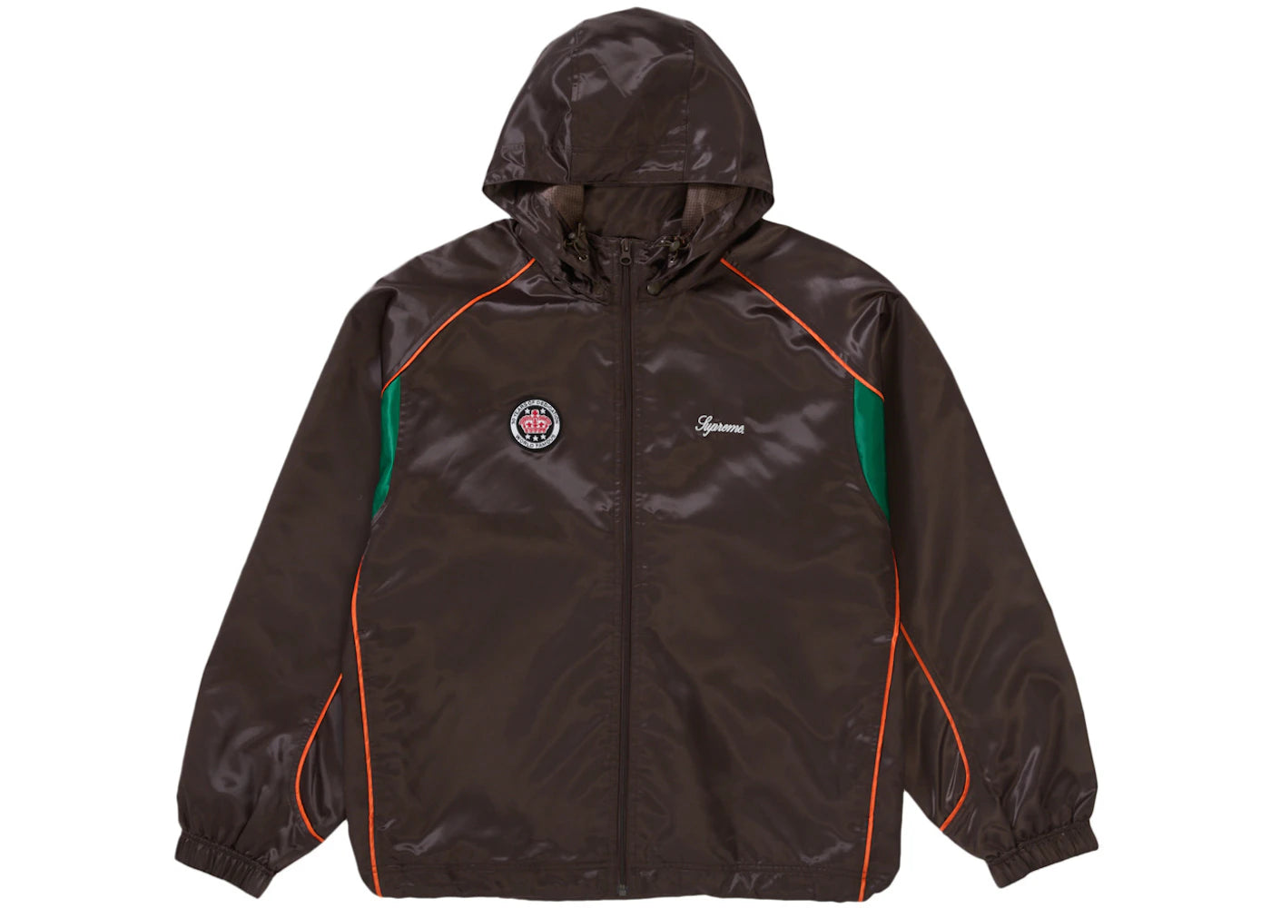 Supreme Satin Hooded Track Jacket Brown