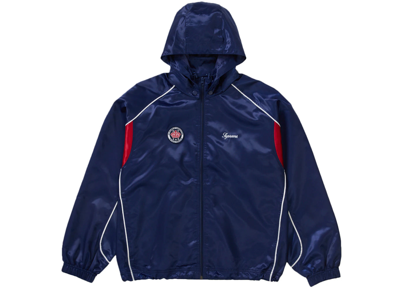 Supreme Satin Hooded Track Jacket Navy