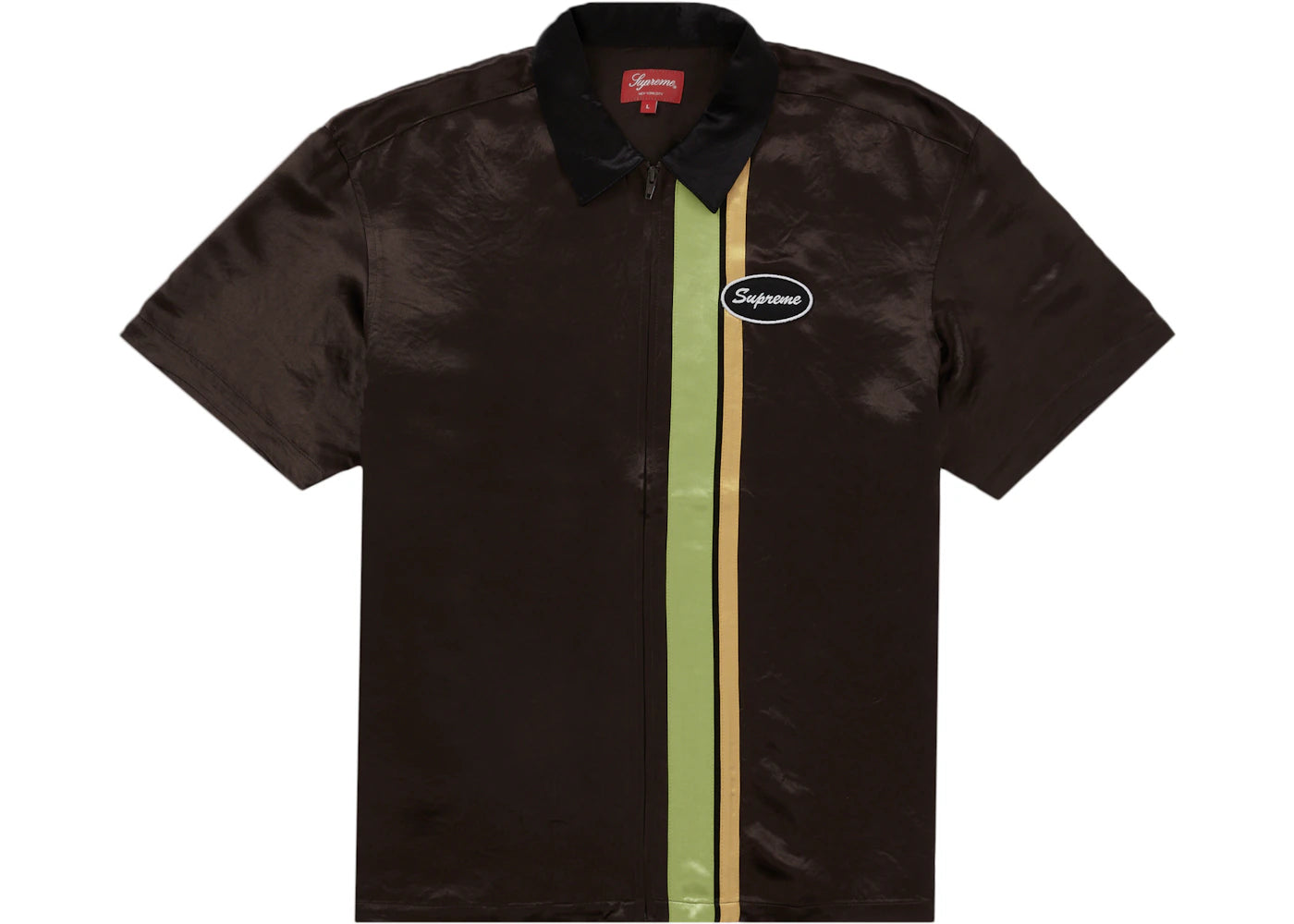 Supreme Satin Zip Up S/S Work Shirt Brown