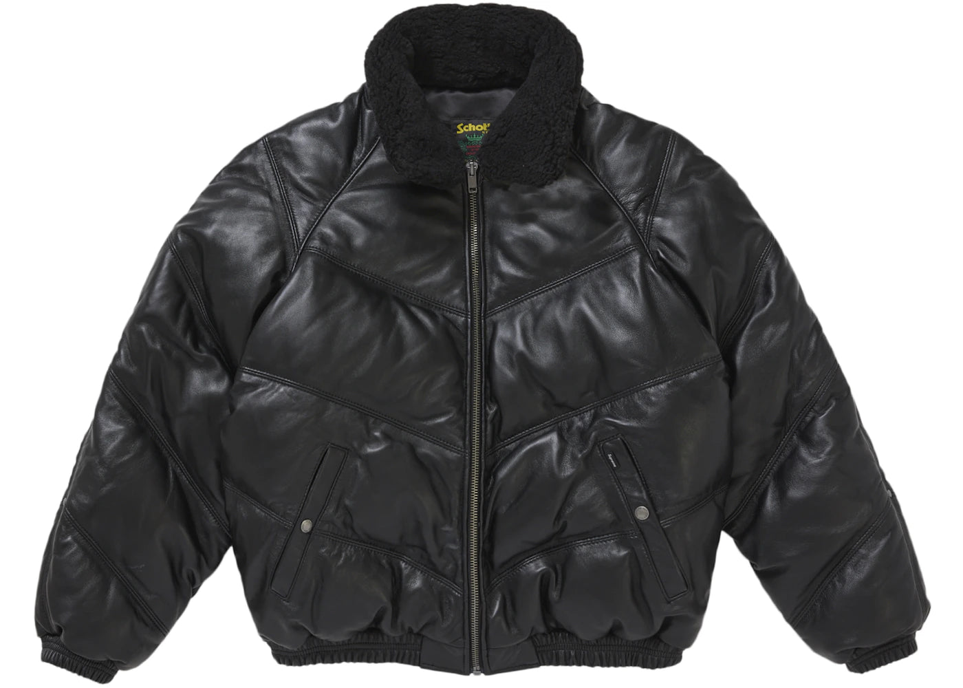 Supreme Schott Chevron Leather Down Puffer Jacket Black