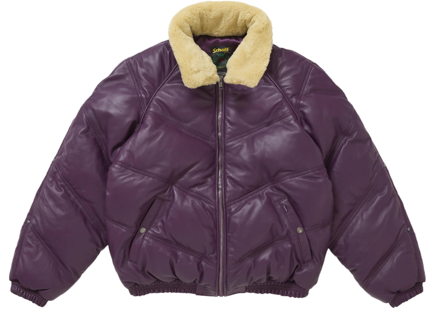 Supreme Schott Chevron Leather Down Puffer Jacket Purple