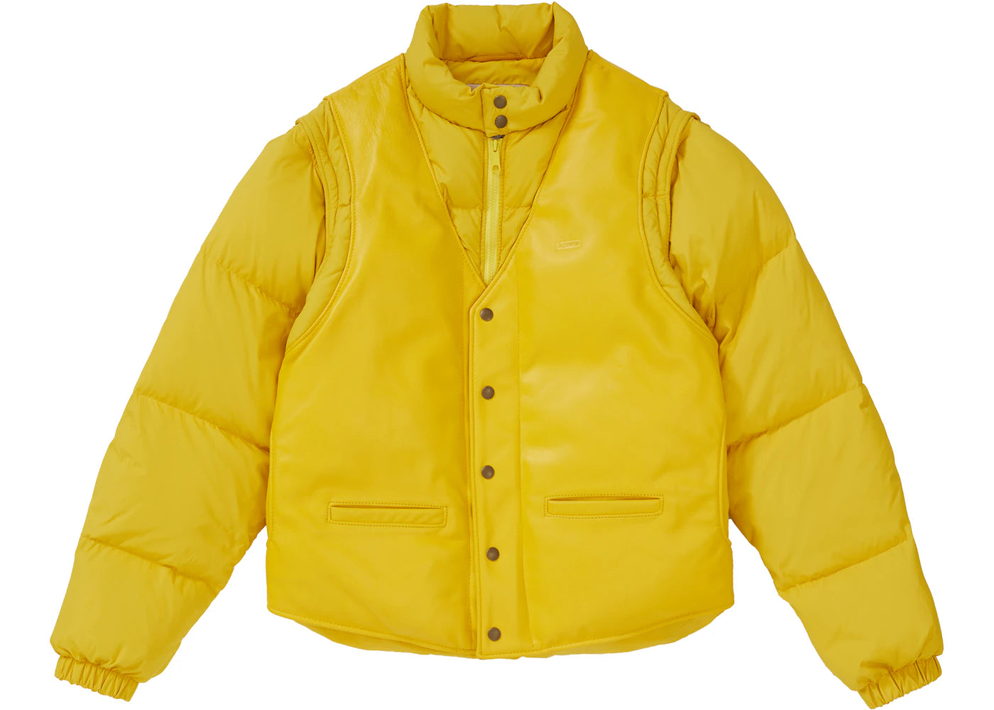 Supreme Schott Down Leather Vest Puffy Jacket Yellow