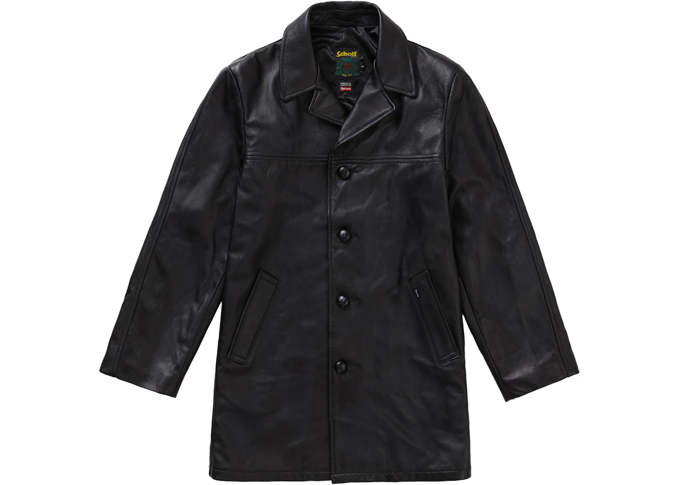 Supreme Schott Leather Overcoat Black