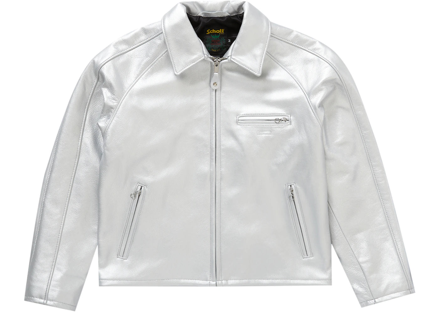 Supreme Schott Leather Racer Jacket Silver