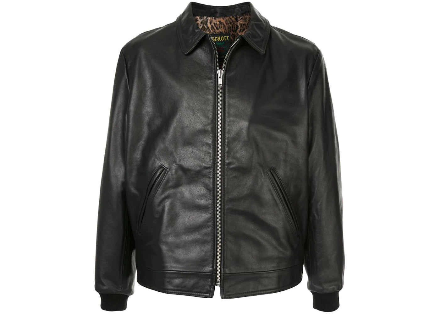 Supreme Schott Leopard Lined Leather Work Jacket Black