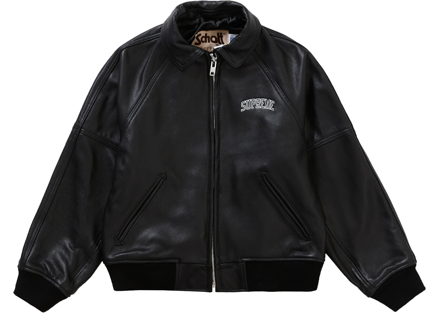 Supreme Schott Martin Wong 8 Ball Leather Varsity Jacket Black