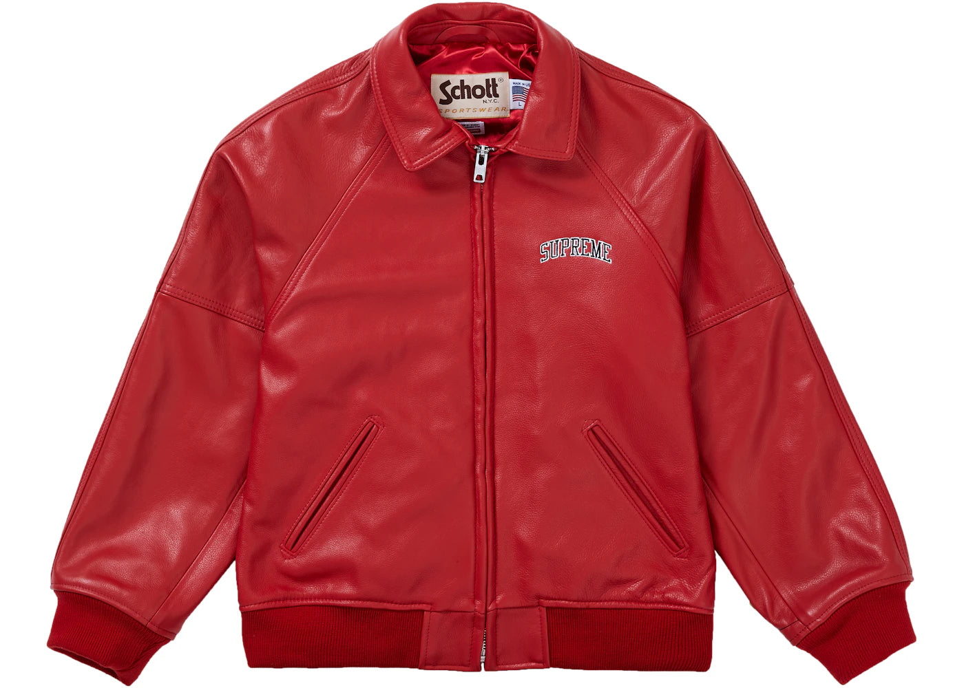 Supreme Schott Martin Wong 8 Ball Leather Varsity Jacket Red