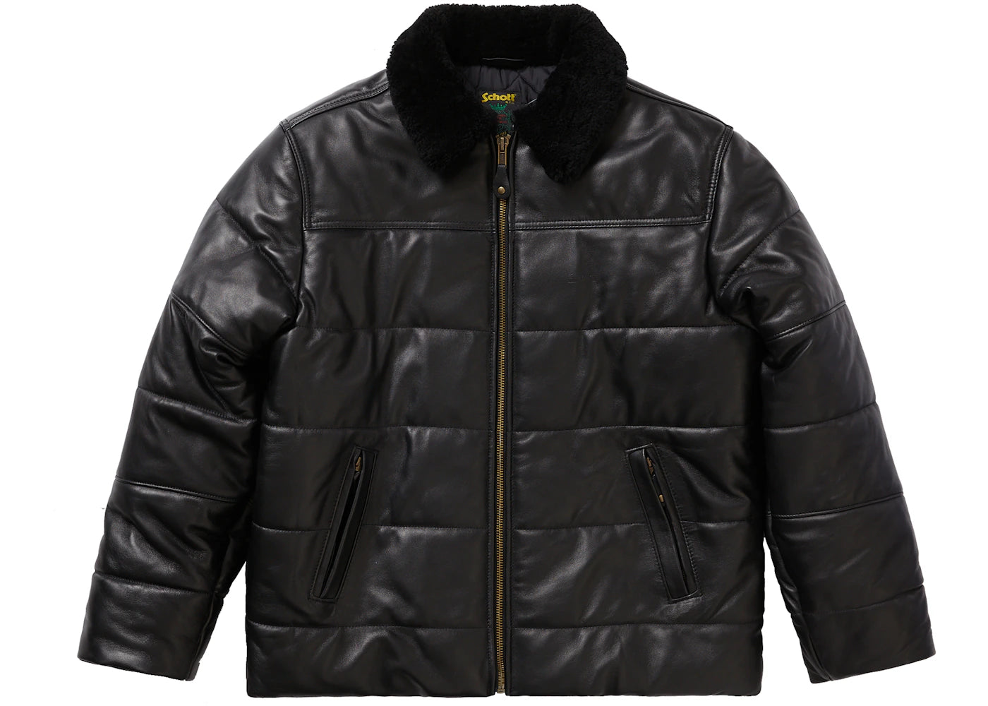 Supreme Schott Shearling Collar Leather Puffy Jacket Black