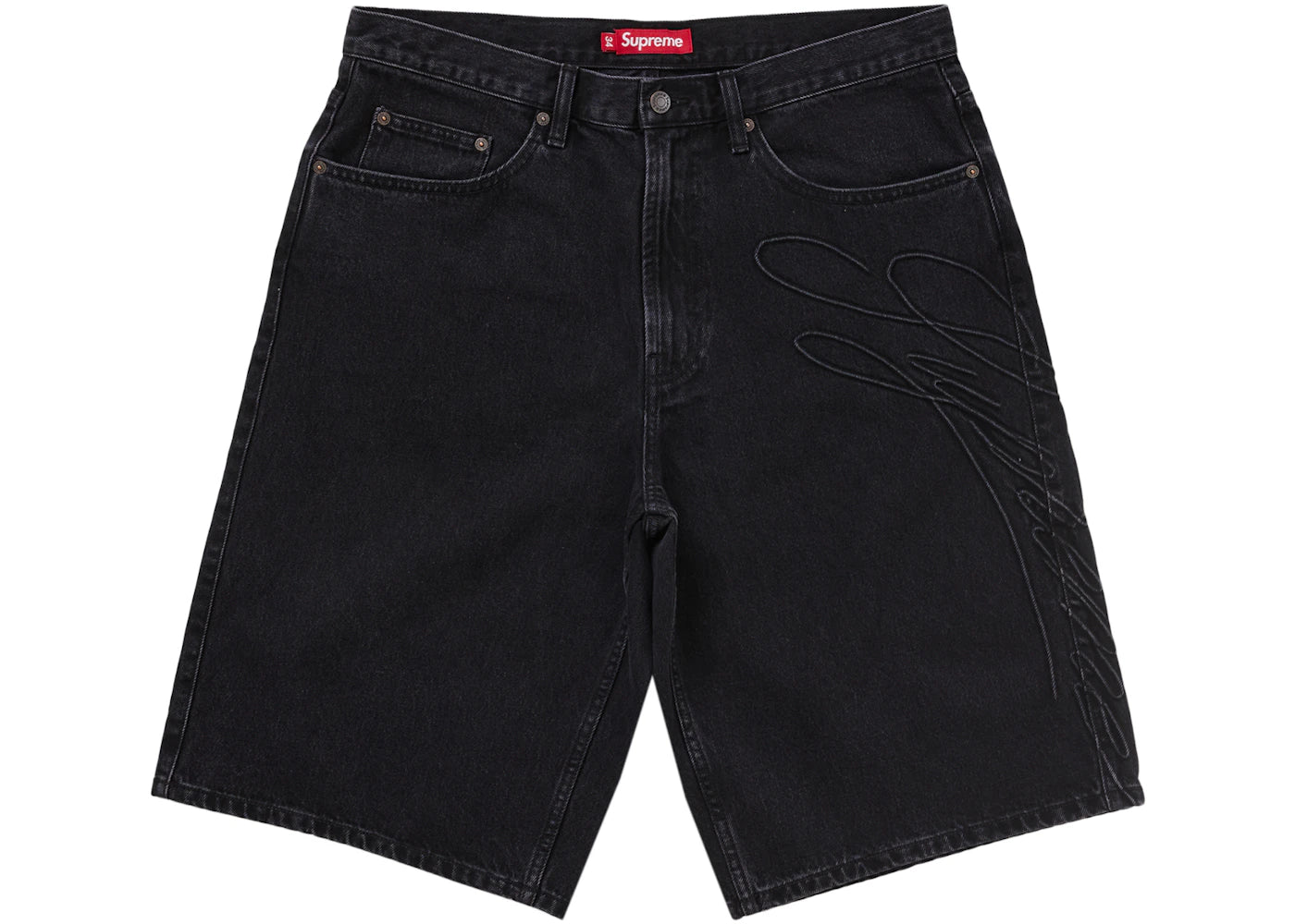 Supreme Script Baggy Denim Short Washed Black