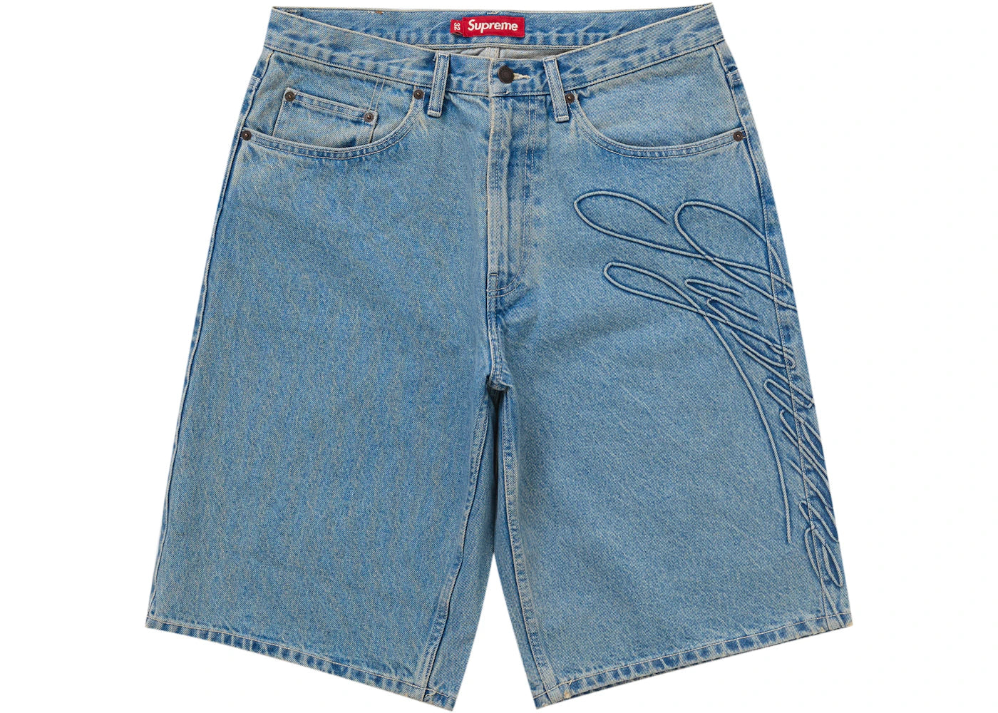 Supreme Script Baggy Denim Short Washed Indigo