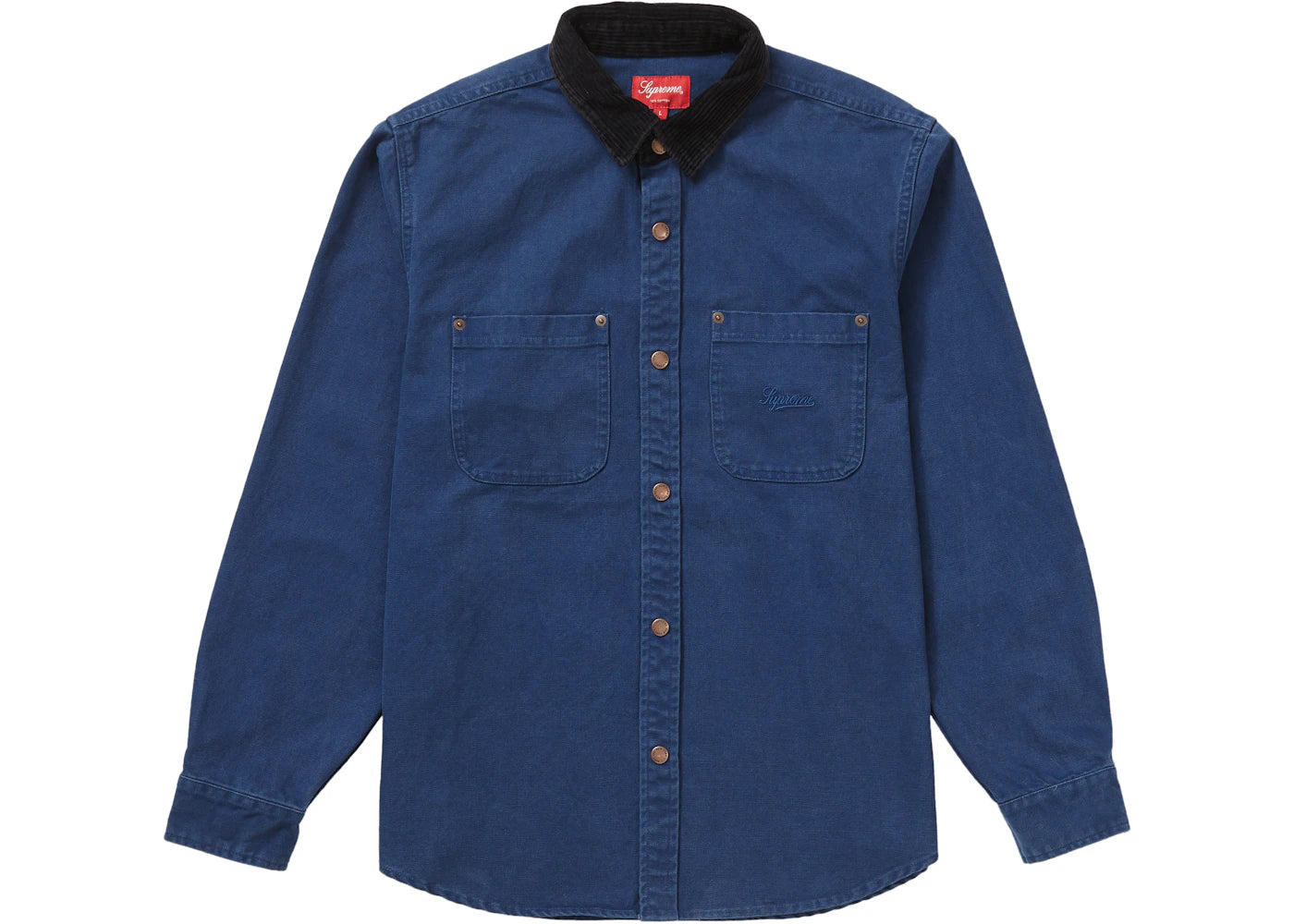 Supreme Script Canvas Snap Shirt Blue