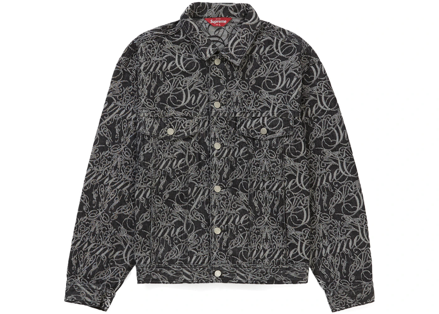 Supreme Script Jacquard Denim Trucker Jacket Washed Black
