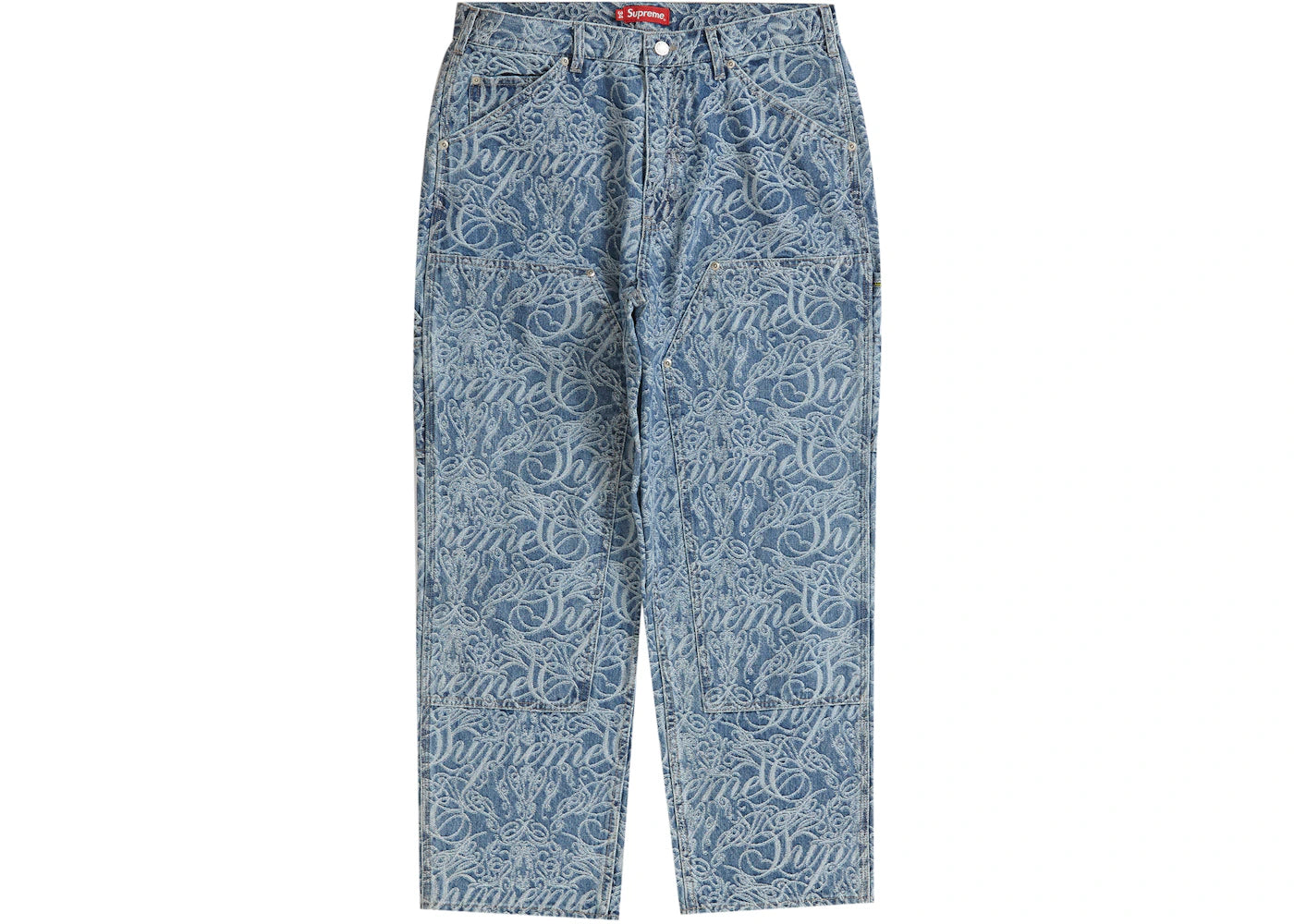 Supreme Script Jacquard Double Knee Denim Painter Pant Washed Blue