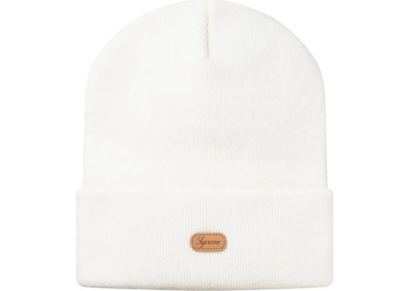 Supreme Script Leather Patch Beanie White