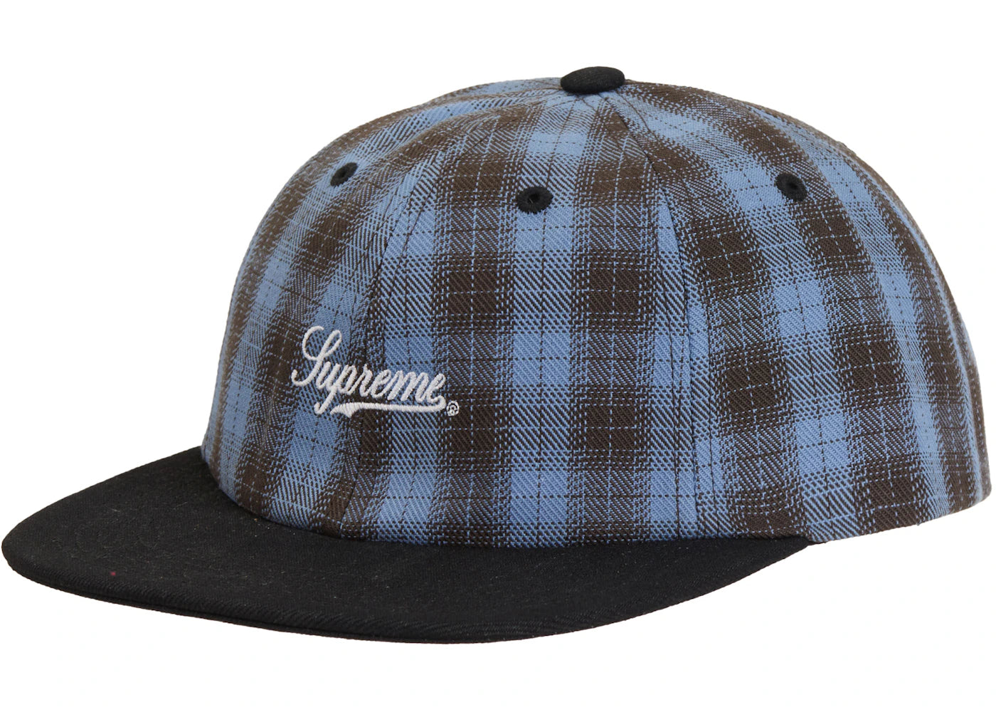 Supreme Script Logo 6-Panel Cap (SS24) Blue Plaid