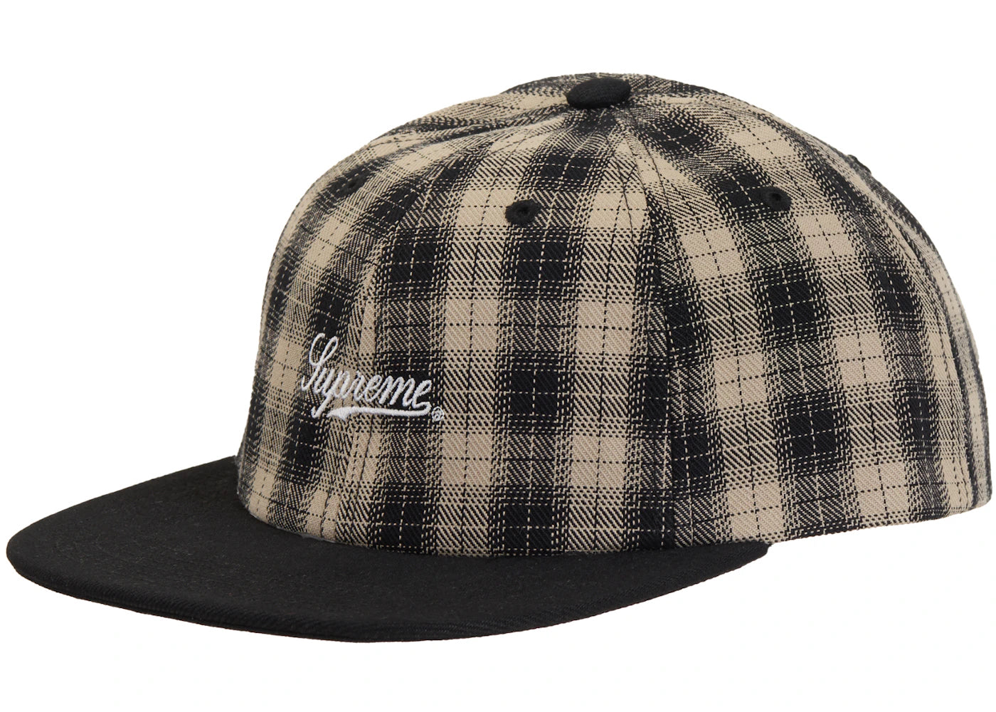 Supreme Script Logo 6-Panel Cap (SS24) Black Plaid