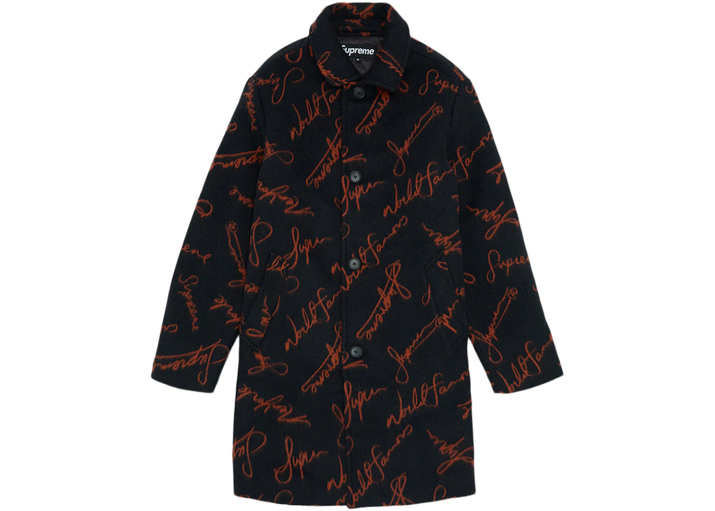 Supreme Script Logos Wool Overcoat Black