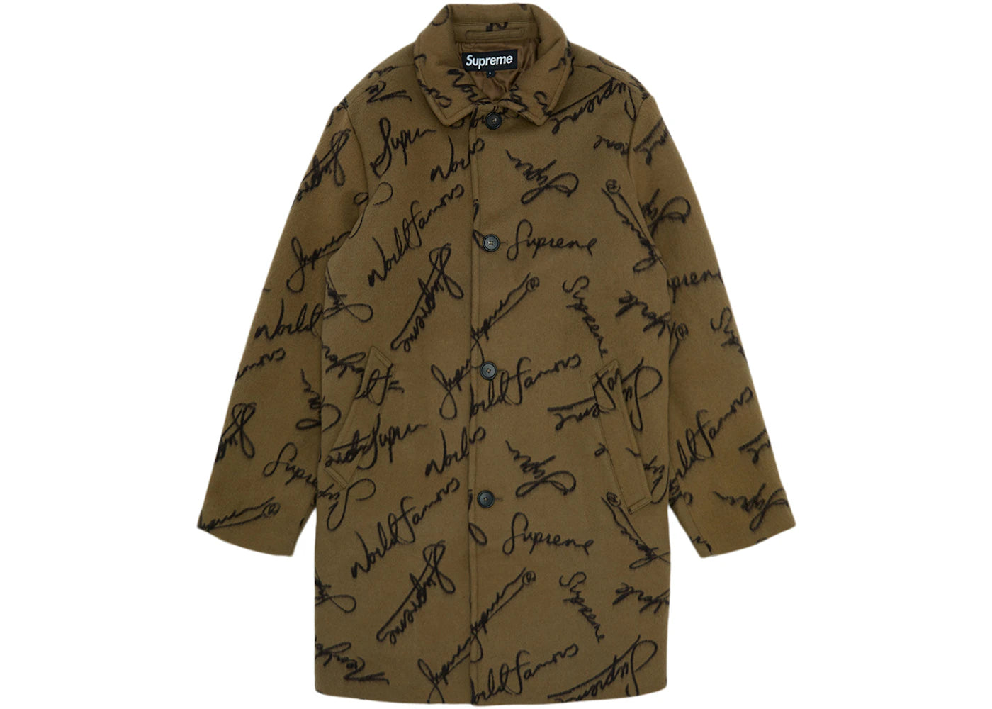 Supreme Script Logos Wool Overcoat Tan