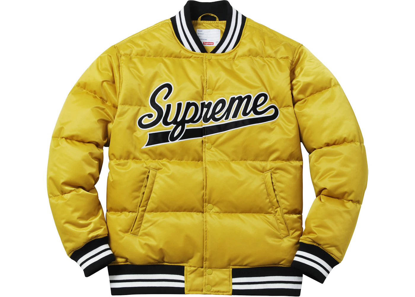 Supreme Script Varsity Puffy Jacket Gold