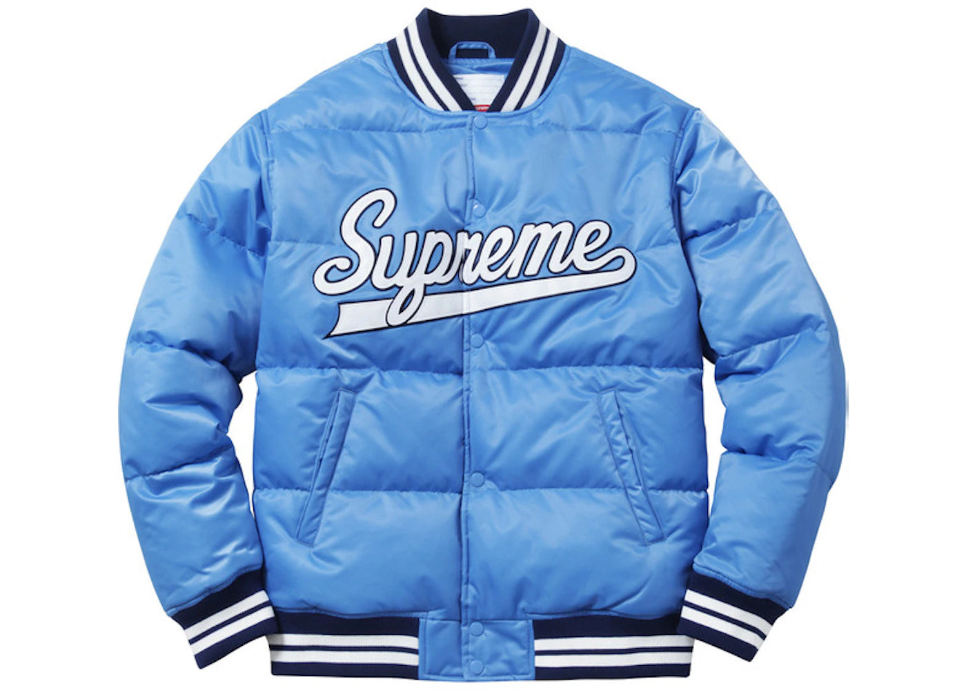 Supreme Script Varsity Puffy Jacket Light Blue