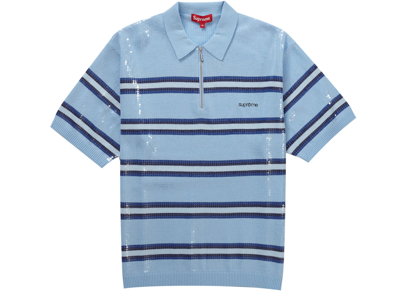 Supreme Sequin Stripe Zip Polo Blue