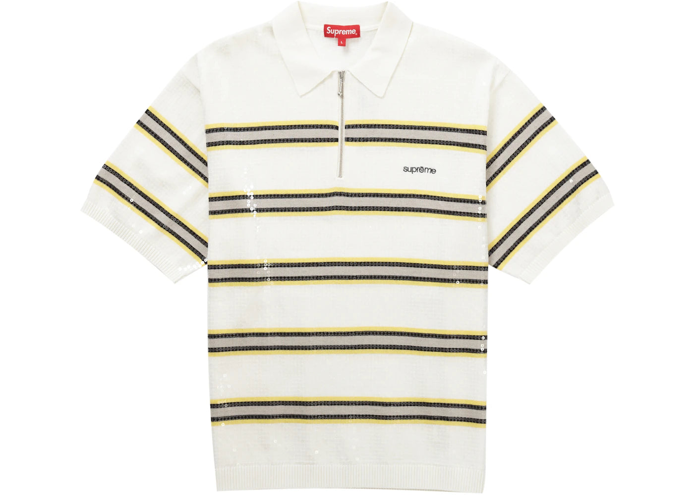 Supreme Sequin Stripe Zip Polo White