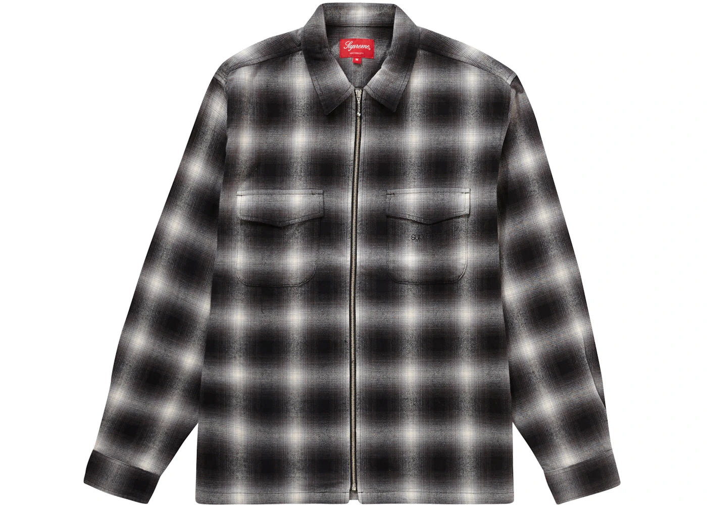 Supreme Shadow Plaid Flannel Zip Up Shirt Black
