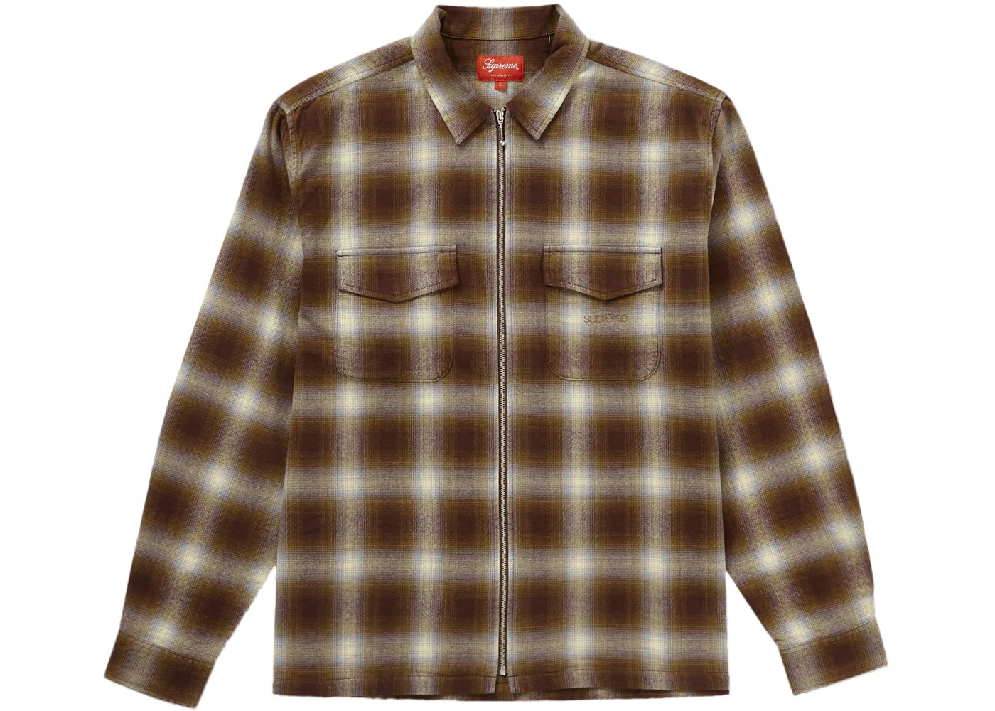 Supreme Shadow Plaid Flannel Zip Up Shirt Brown