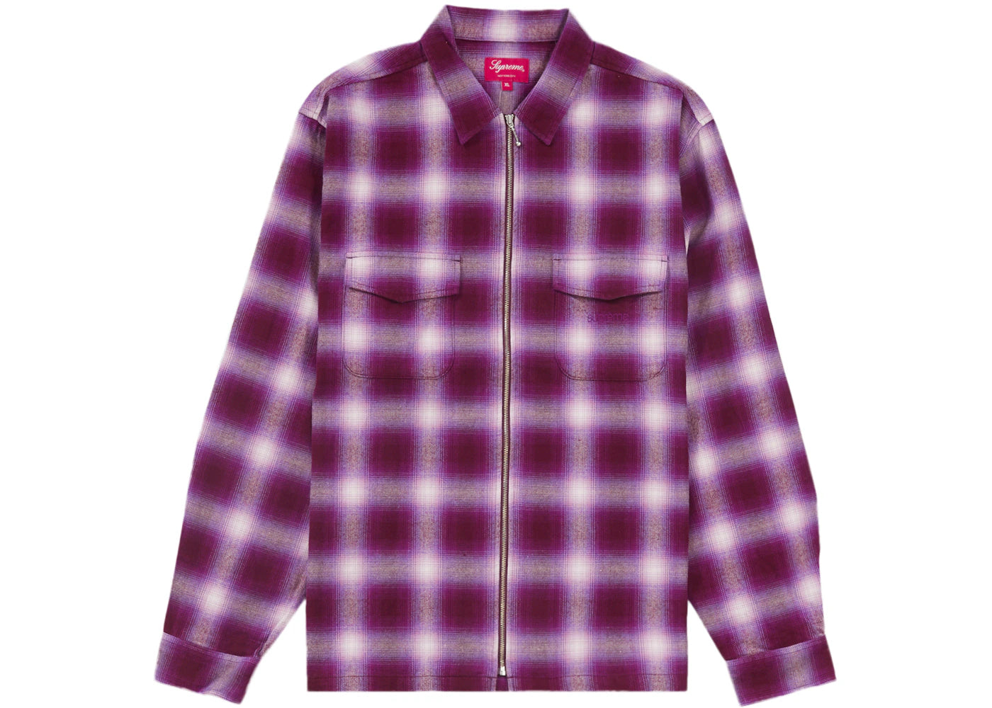 Supreme Shadow Plaid Flannel Zip Up Shirt Magenta
