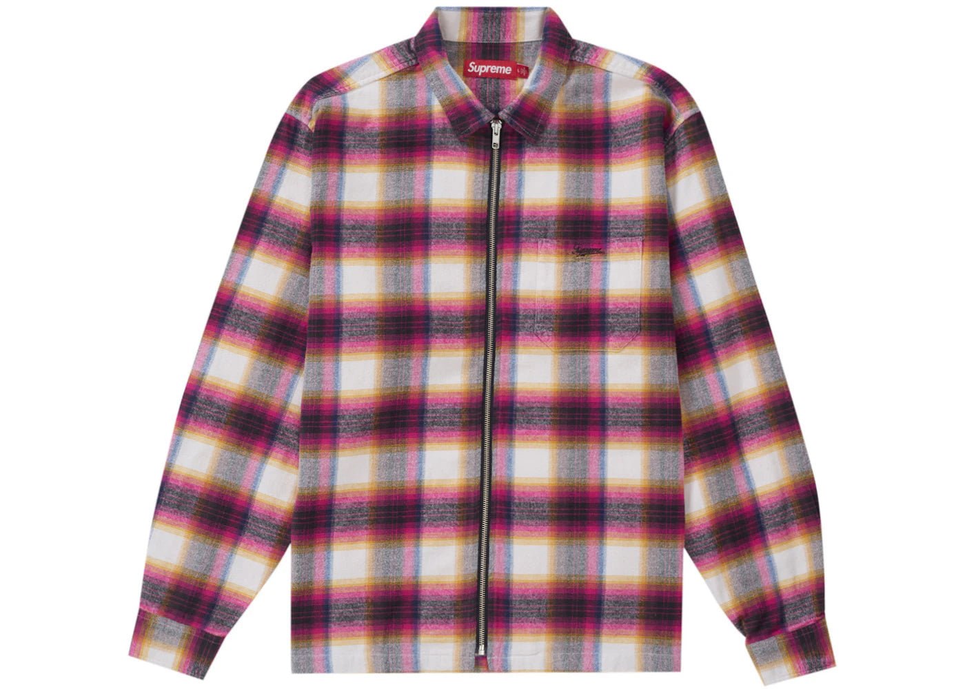 Supreme Shadow Plaid Flannel Zip Up Shirt (SS24) White