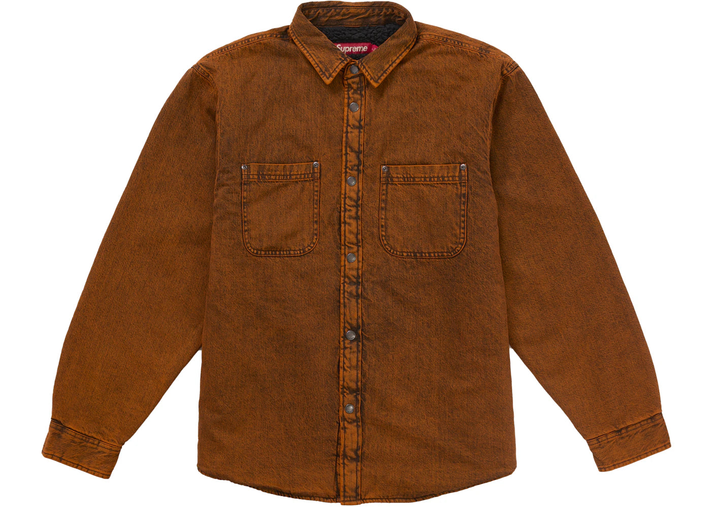 Supreme Shearling Lined Denim Work Shirt Overdyed Orange