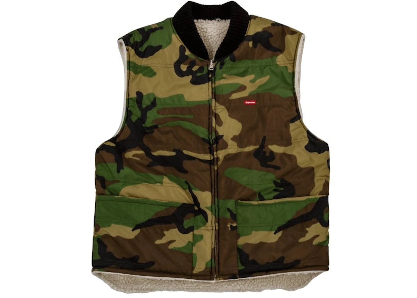 Supreme Sherpa Fleece Reversible Work Vest Woodland Camo