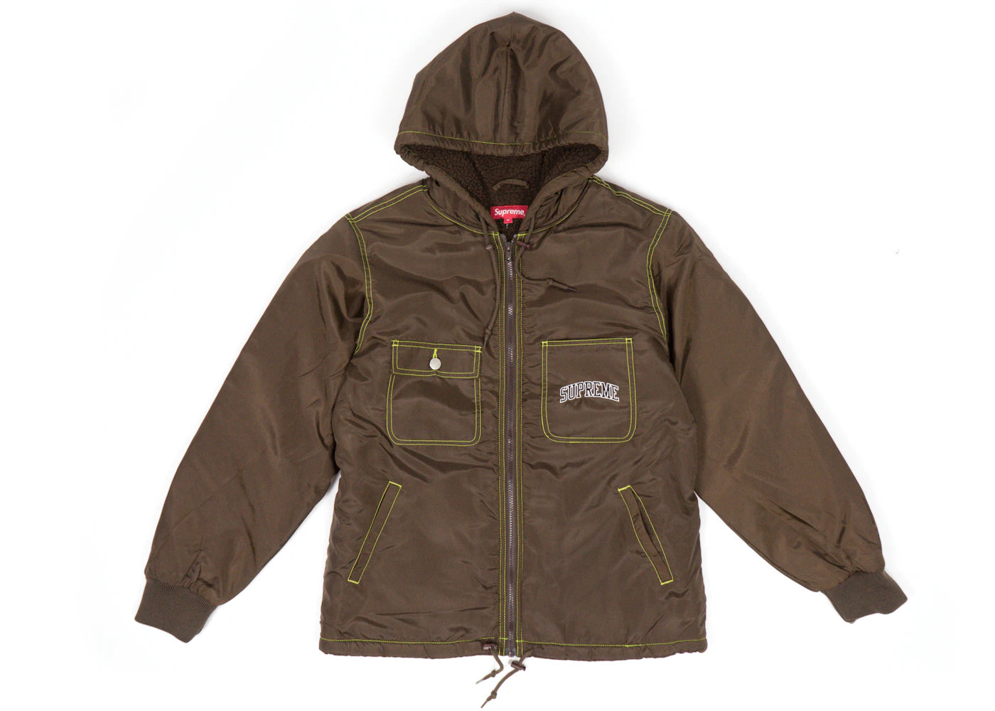 Supreme Sherpa Lined Nylon Zip Up Jacket Brown