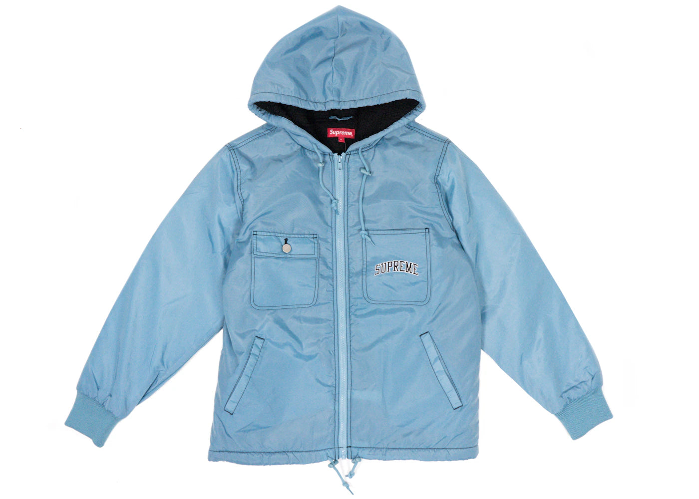 Supreme Sherpa Lined Nylon Zip Up Jacket Dusty Blue