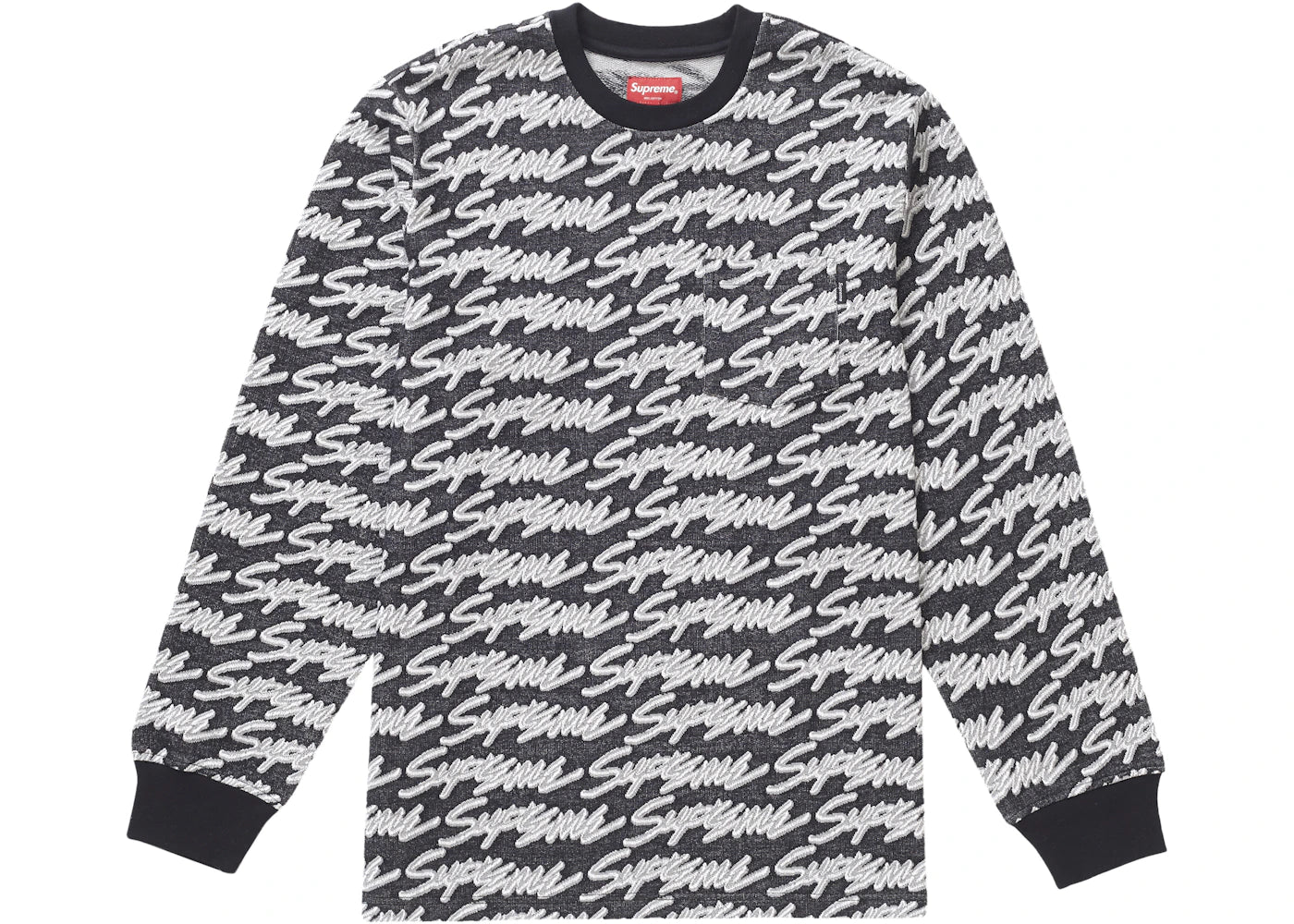 Supreme Signature Script Logo L/S Pocket Tee Black