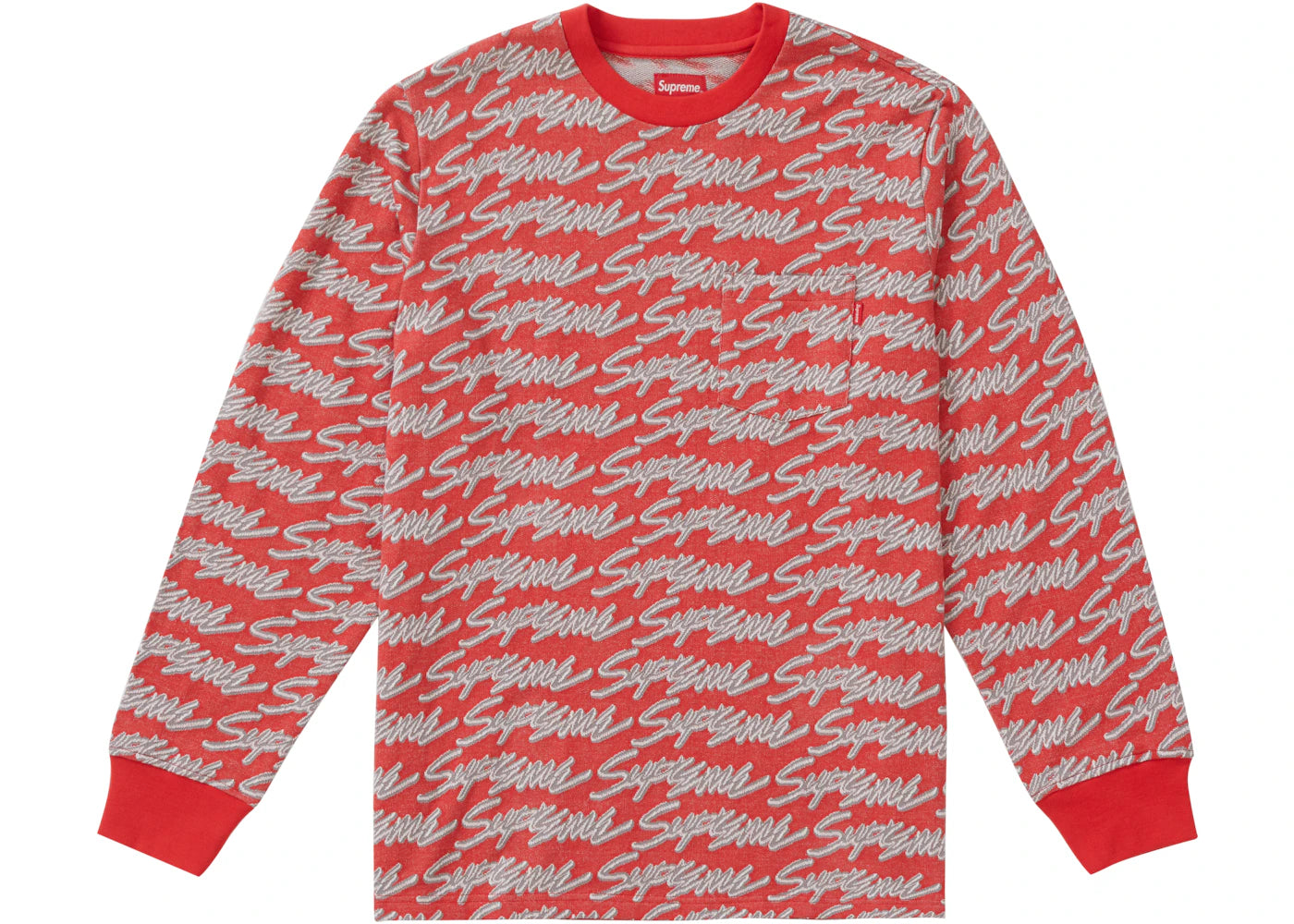 Supreme Signature Script Logo L/S Pocket Tee Red