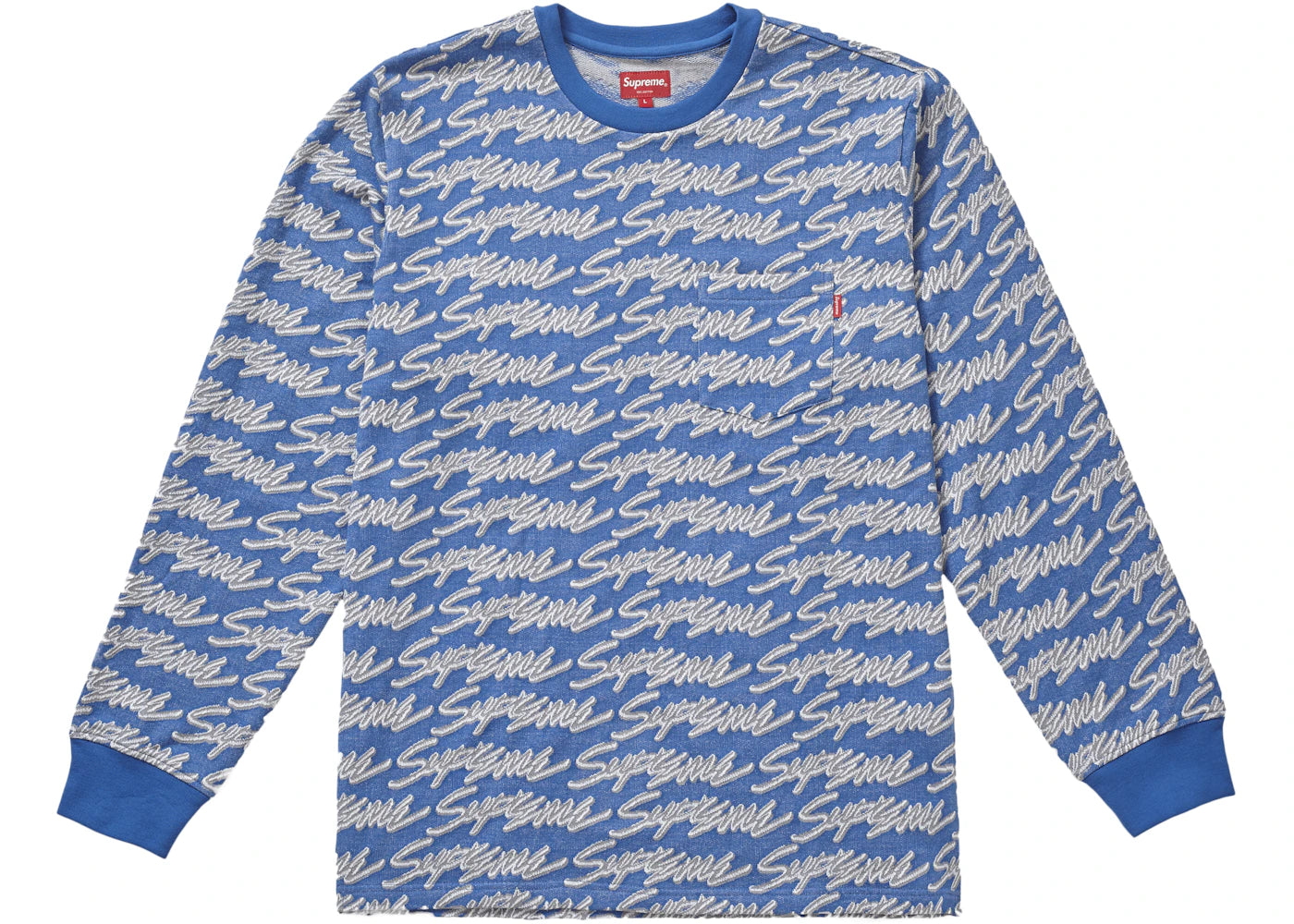 Supreme Signature Script Logo L/S Pocket Tee Royal