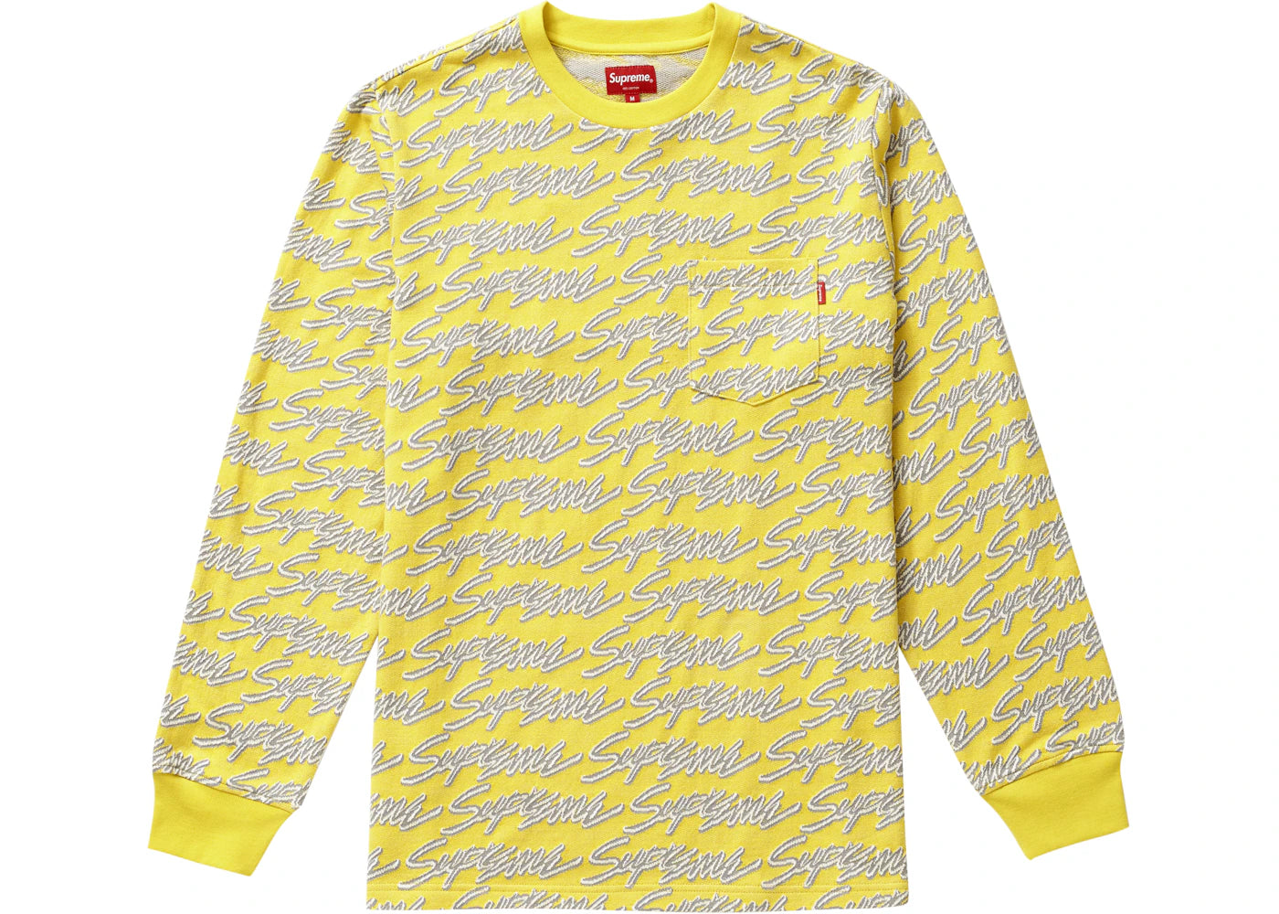 Supreme Signature Script Logo L/S Pocket Tee Yellow