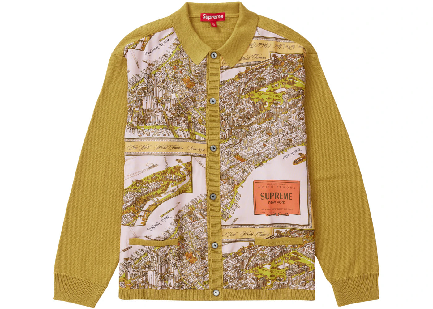 Supreme Silk Map Cardigan Mustard