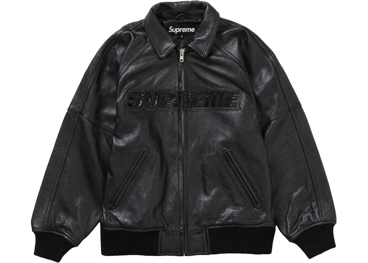 Supreme Silver Surfer Leather Varsity Jacket Black
