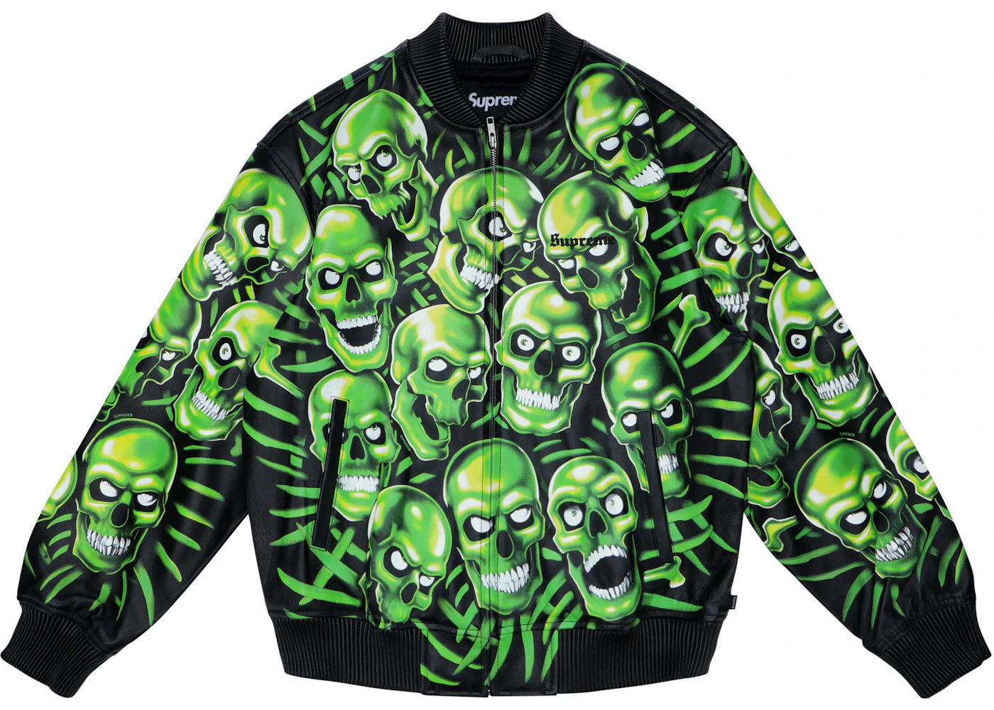 Supreme Skull Pile Leather Bomber Jacket Green