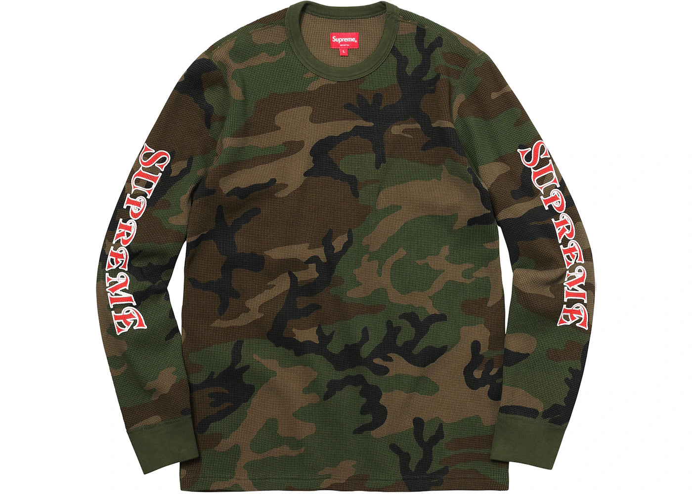 Supreme Sleeve Logo Waffle Thermal Woodland Camo