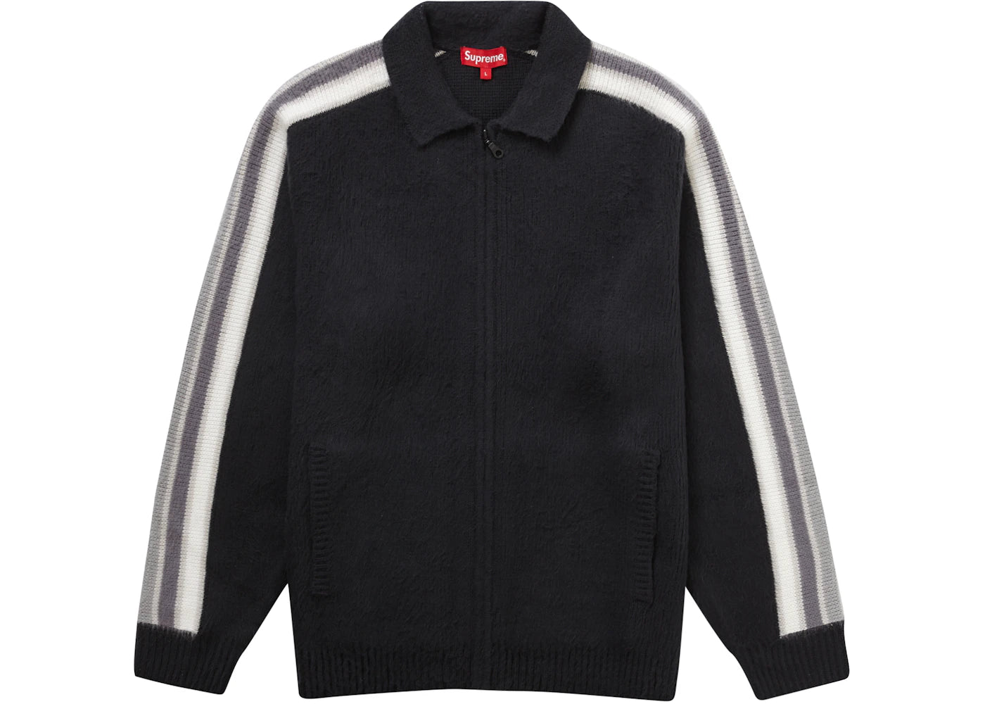 Supreme Sleeve Stripe Zip Up Sweater Black