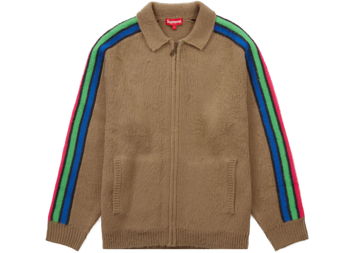 Supreme Sleeve Stripe Zip Up Sweater Dusty Brown