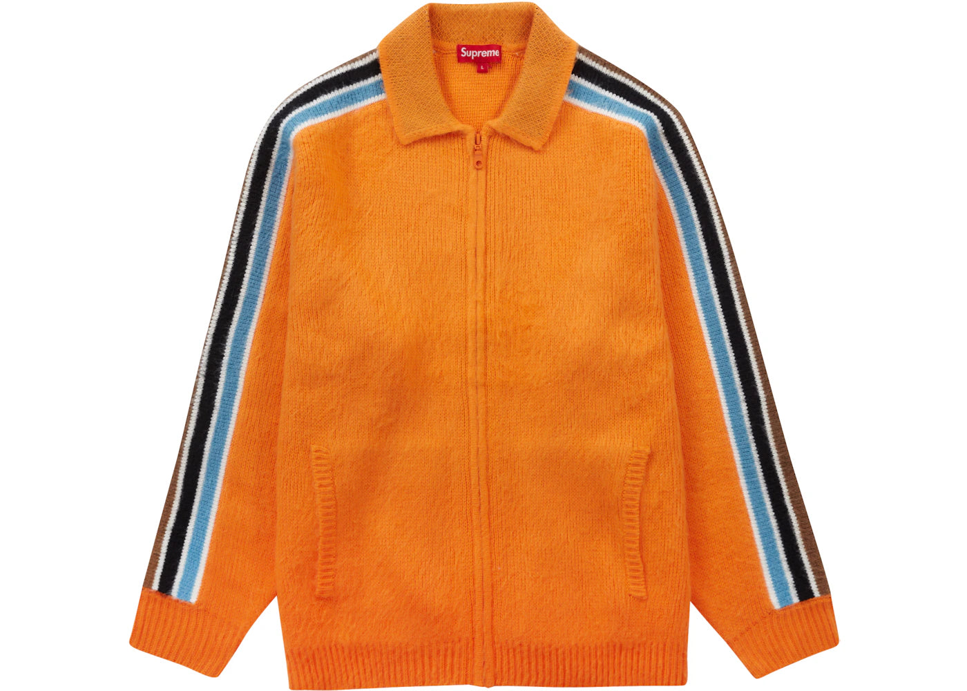 Supreme Sleeve Stripe Zip Up Sweater Orange